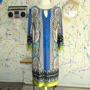 3 for $50💚Sunny Leigh Wearable Art Paisley Boho Keyhole 3/4 Sleeve Dress